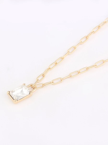 Leslii Kurze Damen Kette Rechteckiger Funkelnder Glasstein Länge 41cm Gliederkette In Gold