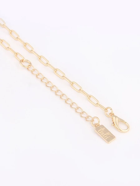 Leslii Kurze Damen Kette Rechteckiger Funkelnder Glasstein Länge 41cm Gliederkette In Gold