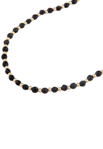 Leslii Kurze Damen Kette Schwarze Glasperlen Und Glieder Kette 41cm + Verlängerung