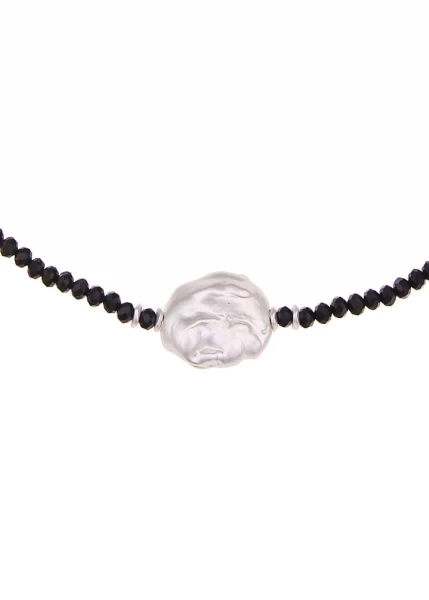 Leslii Kurze Halskette 2in1 Wickelarmband Glasperlen In Schwarz Silber