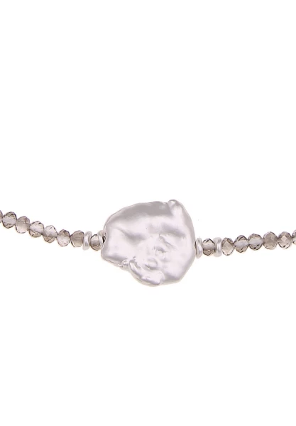 Leslii Kurze Halskette 2in1 Wickelarmband Glasperlen In Grau Silber