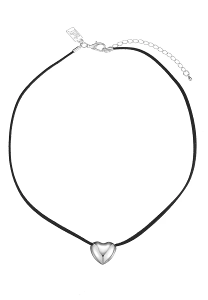 Leslii Kurze Halskette Band Herz-Kette Schwarz