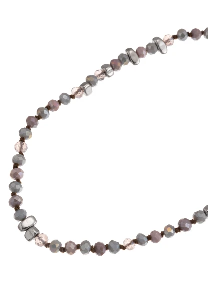 Leslii Kurze Halskette Glasperlen Lila Grau