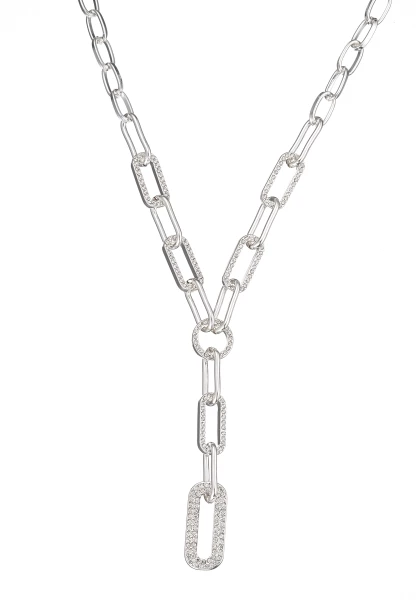 Leslii Kurze Halskette Glieder-Kette Glitzer Y-Kette In Silber