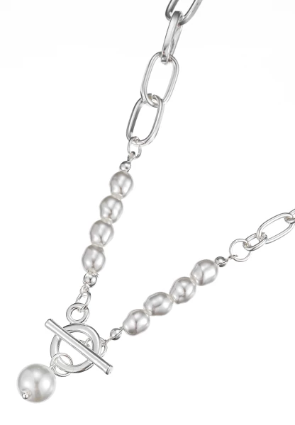 Leslii Kurze Halskette Glieder Perlen Silber Weiß