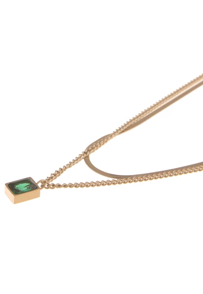 Leslii Kurze Halskette Glitzer-Stein Layering Goldene Kette Glitzer Gold Grün