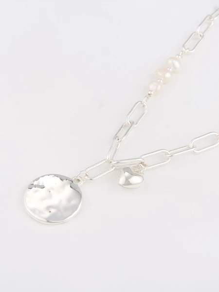 Leslii Kurze Halskette Halb & Halb Scheibenanhänger Silber