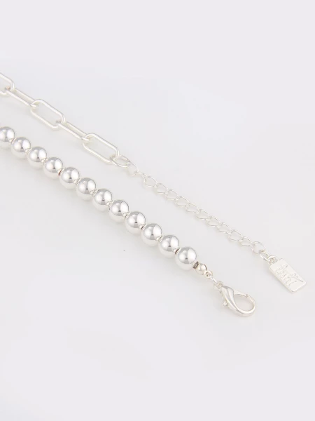 Leslii Kurze Halskette Halb & Halb Scheibenanhänger Silber