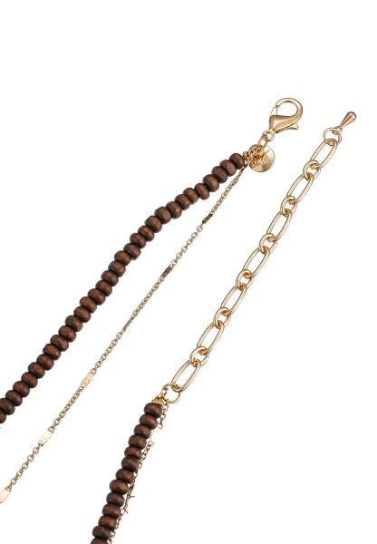 Leslii Kurze Halskette Holzperlen Layering Braun Gold