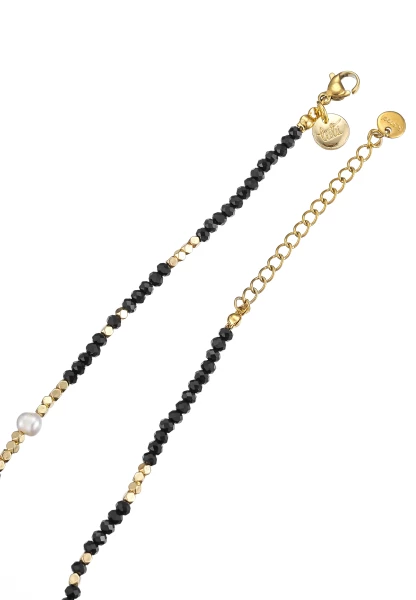 Leslii Kurze Halskette Kristall Perlen Schwarz