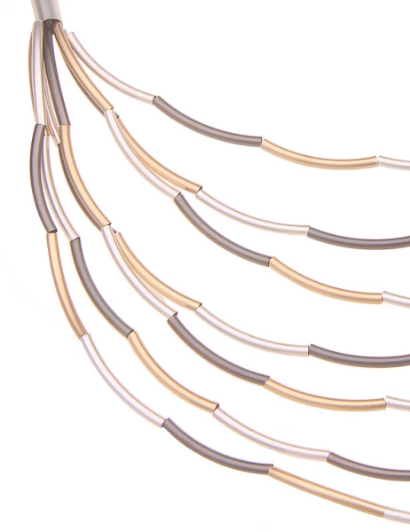 Leslii Kurze Halskette Lederlook Layering Tricolor In Schwarz Silber Gold