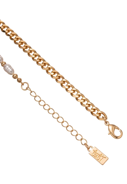 Leslii Kurze Halskette Mit Braunen Kristallsteinen Perlen-Kette Weiß Braun Gold