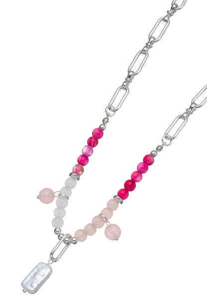 Leslii Kurze Halskette Mit Pinken Perlen