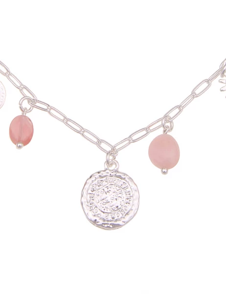 Leslii Kurze Halskette Natur-Stein Münzen In Silber Rosa