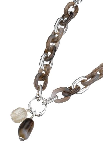 Leslii Kurze Halskette Stein-Anhänger Silber Braun