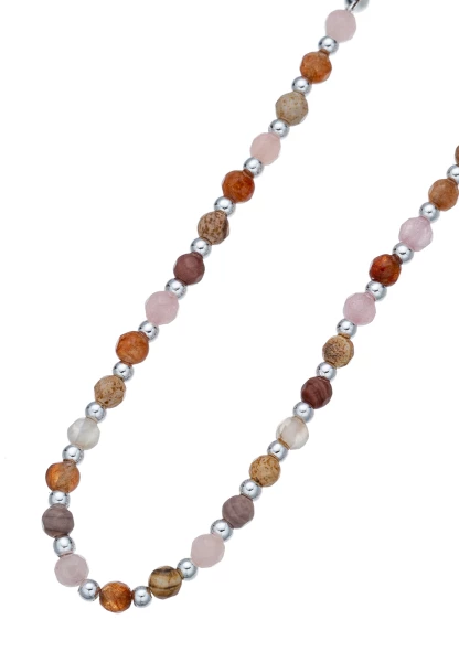 Leslii Kurze Halskette Stein Kugeln Braun Rosa