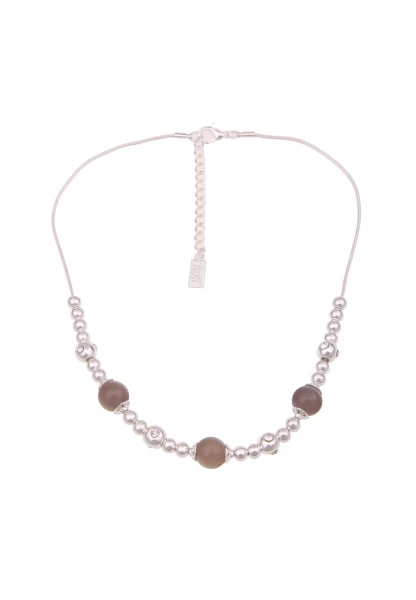 Leslii Kurze Halskette Stein Kugeln in Silber Grau