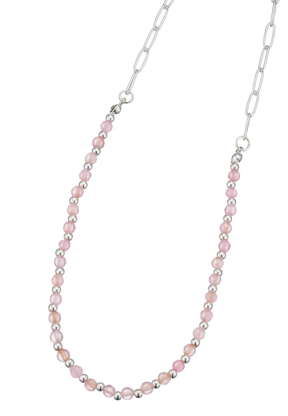 Leslii Kurze Halskette Stein Kugeln In Silber Rosa