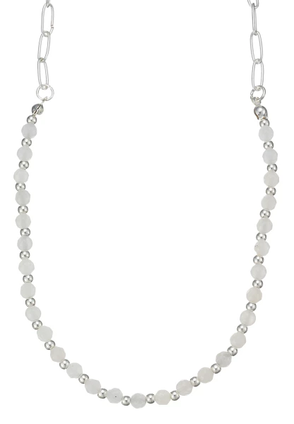 Leslii Kurze Halskette Stein Kugeln In Silber Weiß