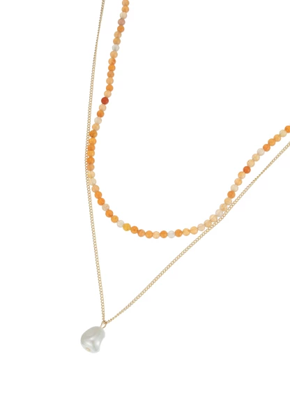 Leslii Kurze Halskette Stein Kugeln Layering Gold Orange