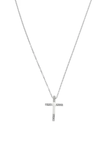Leslii Kurze Halskette Strass Kreuz Edelstahl Silber