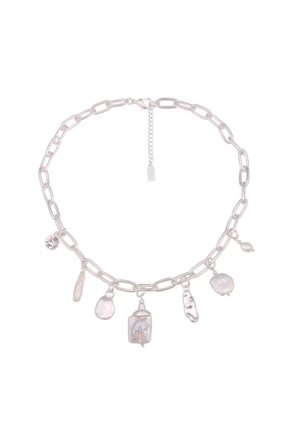 Leslii Kurze Halskette Vera Glieder-Kette Muschel in Silber Weiß