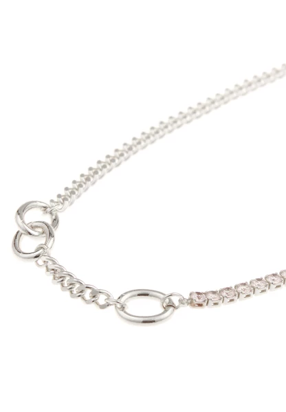 Leslii Kurze Halskette Weiße Strass-Steine Glitzer Collier-Kette Silber Weiß