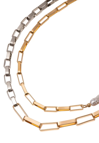 Leslii Kurze Kette Ankerkette Layering Goldene Statement-Kette Perlen Gold Silber