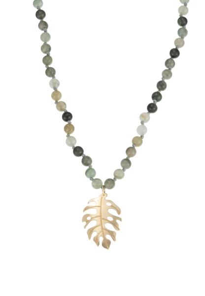 Leslii Kurze Kette Blatt Stein-Kugeln Grün Gold