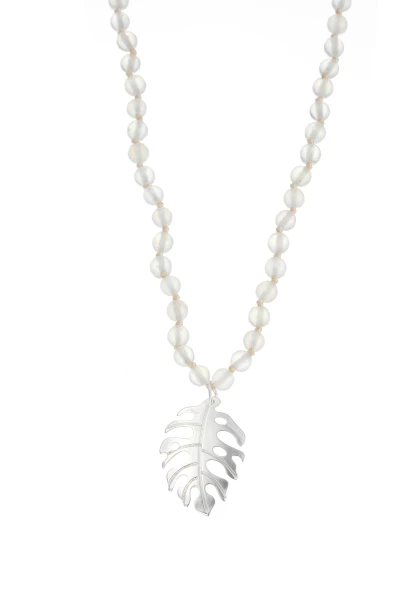 Leslii Kurze Kette Blatt Stein-Kugeln Silber Weiß