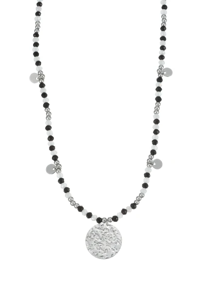 Leslii Kurze Kette Glasperlen Edelstahl Schwarz Weiß