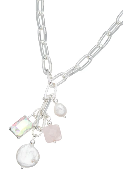 Leslii Kurze Kette Glieder Perlen Silber