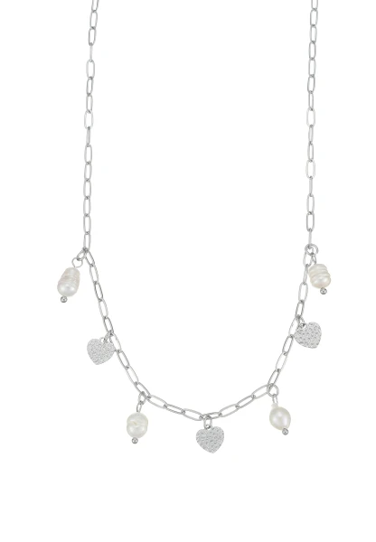 Leslii Kurze Kette Herz Echte Perlen Silber