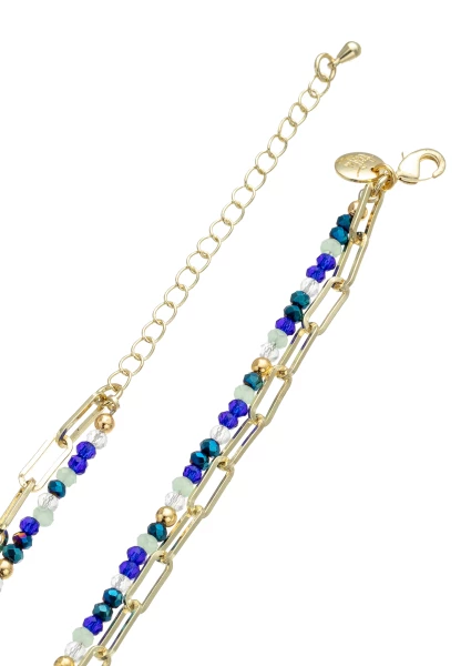 Leslii Kurze Kette Layering Kristallsteine Blau Petrol Gold