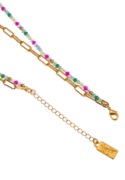 Leslii Kurze Kette Layering Kristallsteine Pink Grün