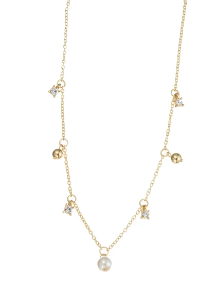 Leslii Kurze Kette Perle Kristall Gold