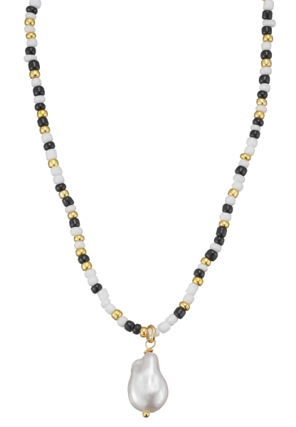 Leslii Kurze Kette Perle Schwarz Weiß