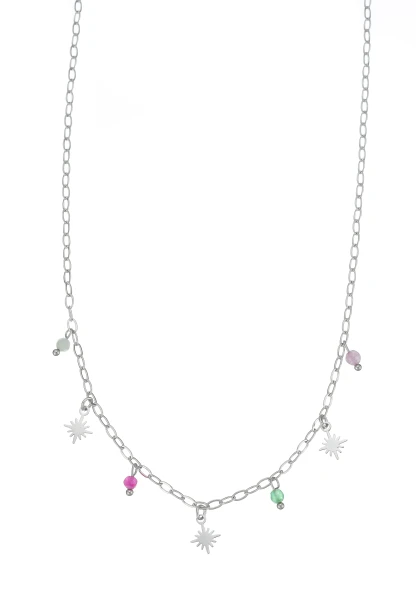 Leslii Kurze Kette Sonne Steine Silber Bunt