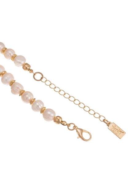 Leslii Kurze Perlen-Kette Mit Goldenen Gliedern Kurze Modeschmuck-Kette Gold Weiß