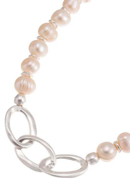 Leslii Kurze Perlen-Kette Mit Goldenen Gliedern Kurze Modeschmuck-Kette Silber Weiß