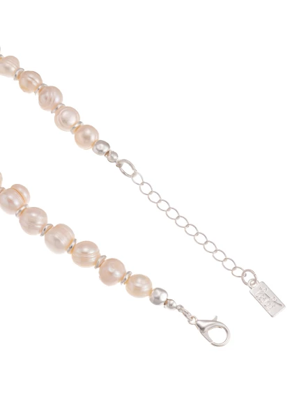 Leslii Kurze Perlen-Kette Mit Goldenen Gliedern Kurze Modeschmuck-Kette Silber Weiß