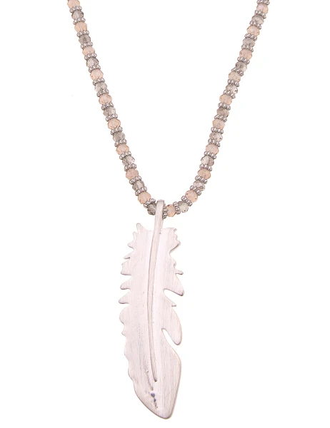 Leslii Lange Halskette Feder Glasperlen Braun Beige