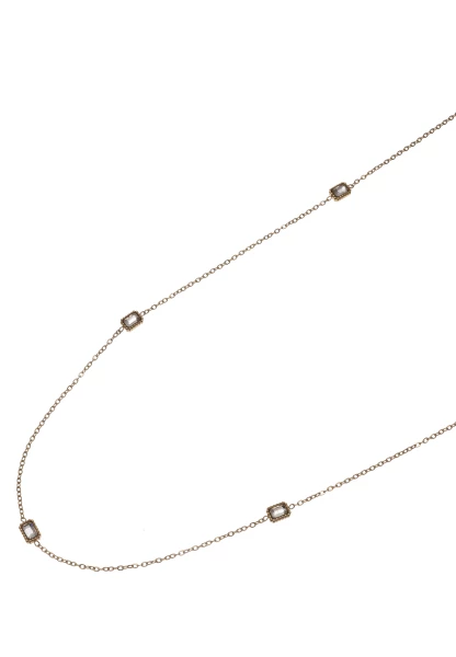 Leslii Lange Halskette Filigran Edelstahl-Kette Glitzer-Steine In Gold Weiß