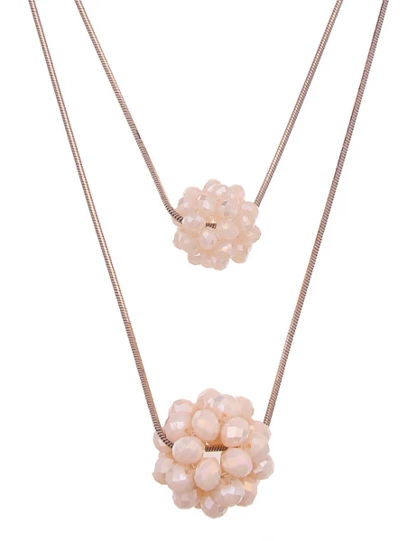 Leslii Lange Halskette Glasperlen-Kugeln In Beige Gold