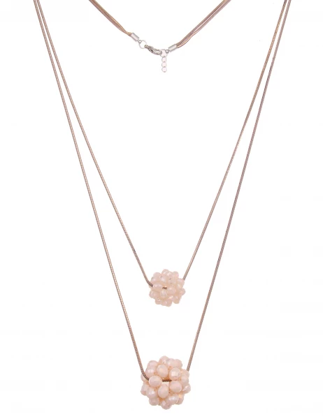 Leslii Lange Halskette Glasperlen-Kugeln in Beige Gold