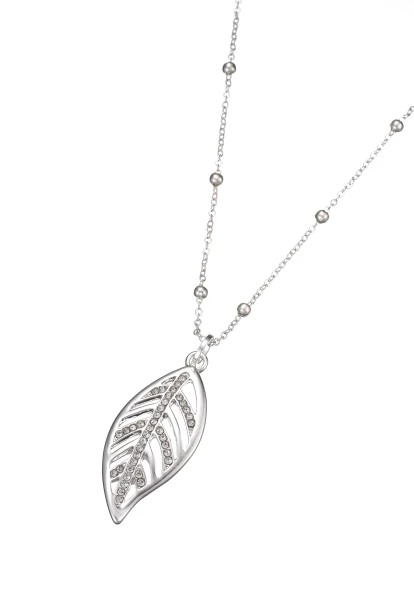 Leslii Lange Halskette Glitzerblatt Silber