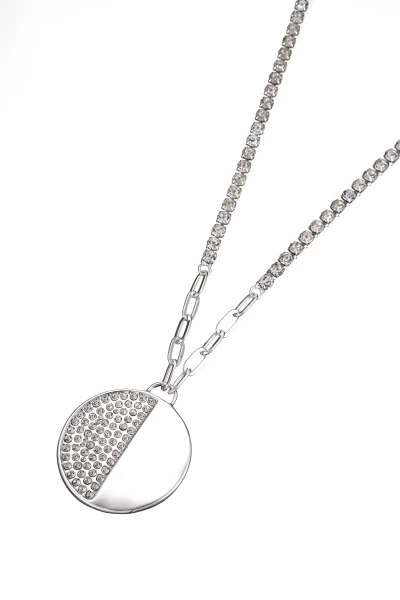 Leslii Lange Halskette Glitzerscheibe Silber