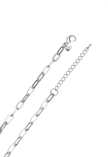 Leslii Lange Halskette Glitzerscheibe Silber