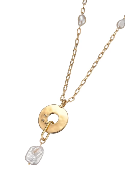 Leslii Lange Halskette Gold Ring Süßwasserperle