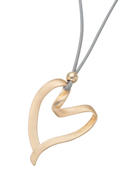 Leslii Lange Halskette Herz Textil Grau Gold